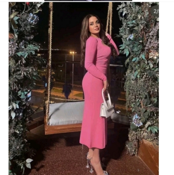 Zara * cut out knit dress pink maxi midi - Picture 8 of 12